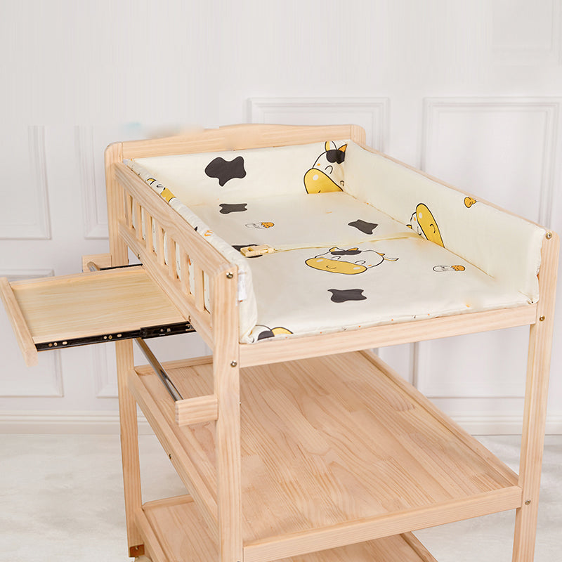Flat Top Baby Changing Table Solid Wood with Storage Shelf and Wheel
