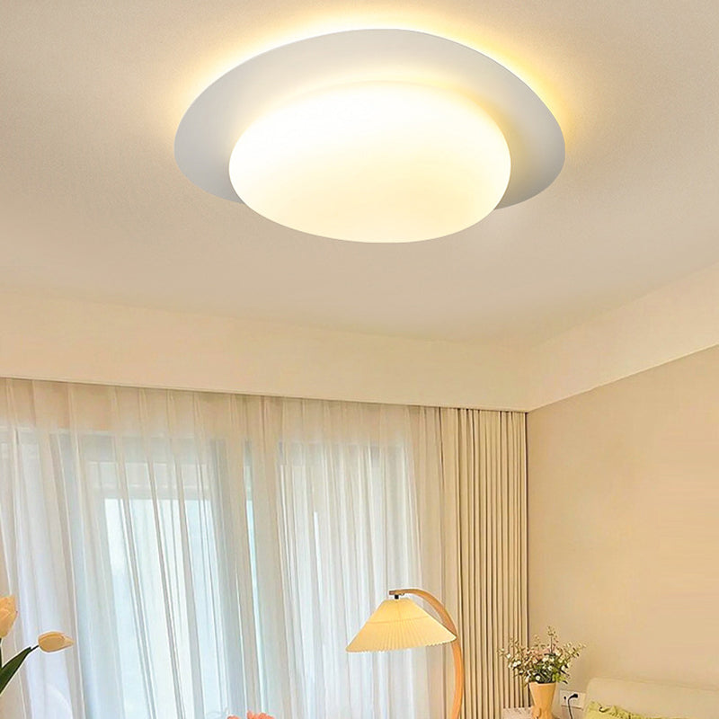 1 - Light Flush Mount in Cream White Metal and Acrylic LED Flush