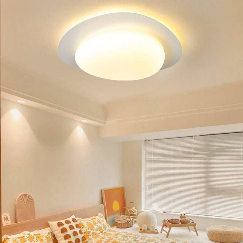 1 - Light Flush Mount in Cream White Metal and Acrylic LED Flush