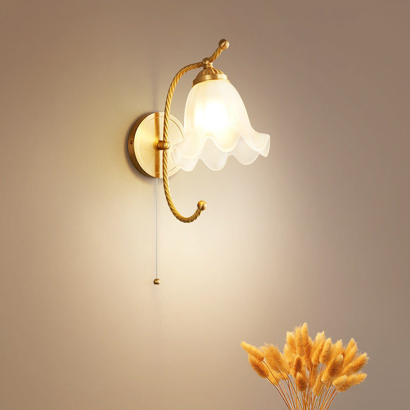 Modern Wall Mounted Light 1 Light Glass Flush Mount Wall Sconce in Gold Finish