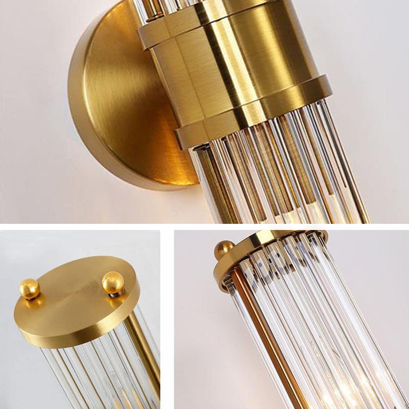 Cylinder Glass Bath Sconce in Gold & Clear Traditional 1 / 2 - Light Bathroom Vanity Light