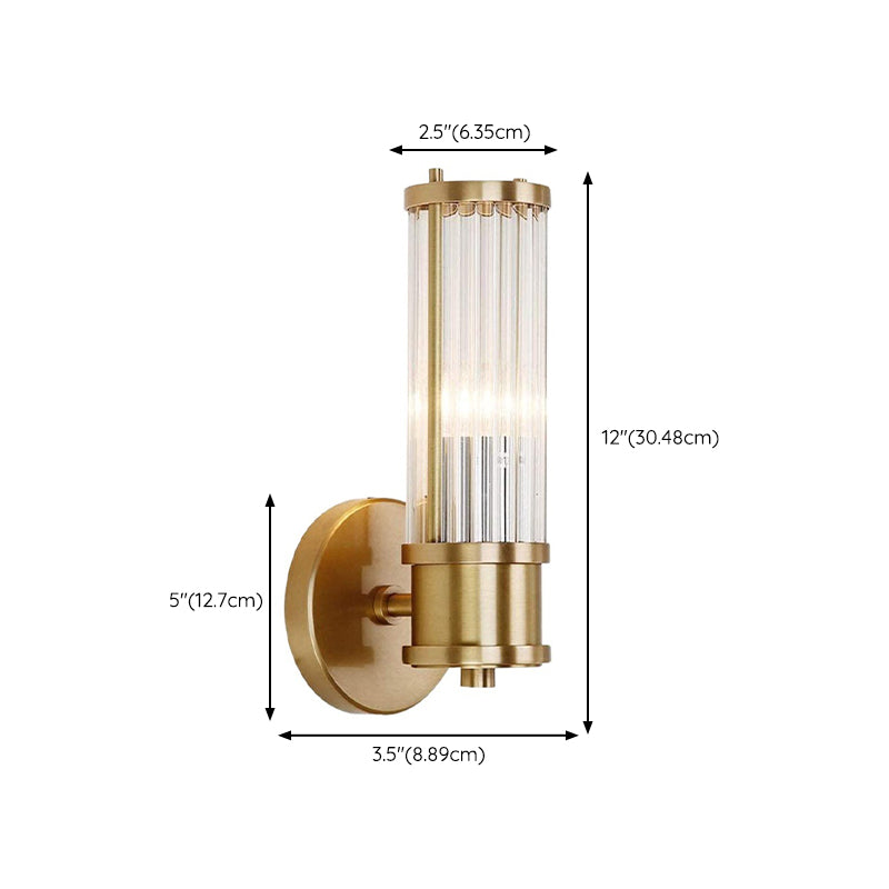 Cylinder Glass Bath Sconce in Gold & Clear Traditional 1 / 2 - Light Bathroom Vanity Light