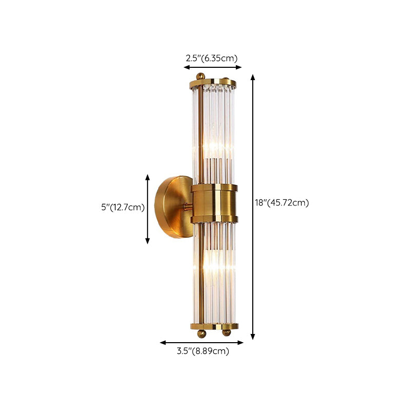 Cylinder Glass Bath Sconce in Gold & Clear Traditional 1 / 2 - Light Bathroom Vanity Light
