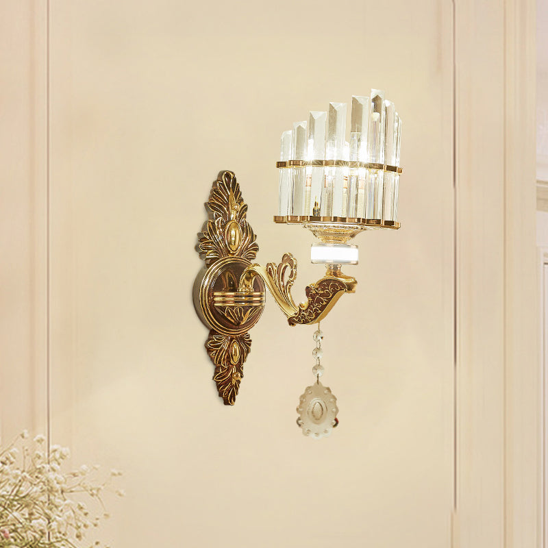 Crystal Block Gold Wall Mount Light Arc 1/2-Light Modernism Sconce Lamp Fixture for Corner