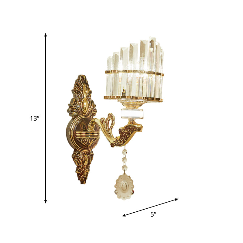 Crystal Block Gold Wall Mount Light Arc 1/2-Light Modernism Sconce Lamp Fixture for Corner