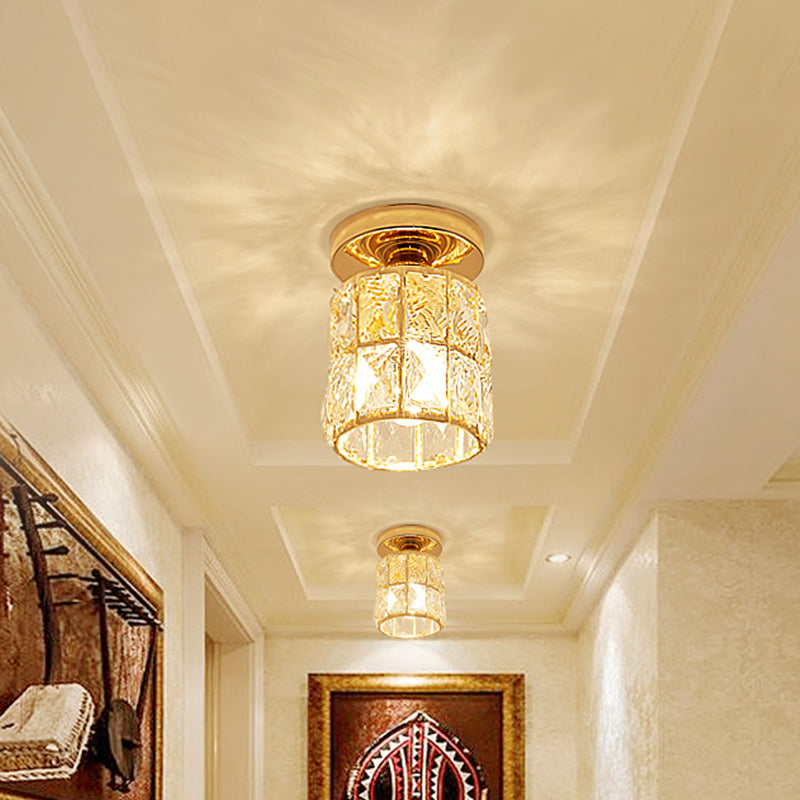 LED Flushmount Lighting Minimalism Cylinder/Globe Faceted Crystal Flush Mounted Lamp in Gold