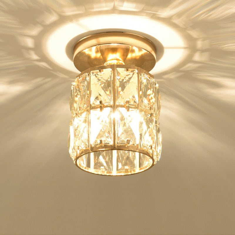 LED Flushmount Lighting Minimalism Cylinder/Globe Faceted Crystal Flush Mounted Lamp in Gold