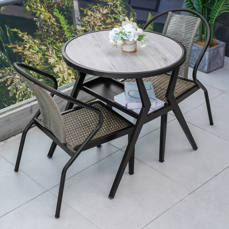 Modern Round Shape Dining Room Chair and Table Set with 2 Woven Chairs