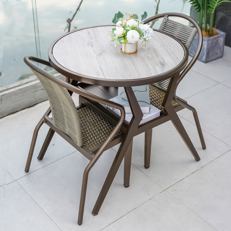 Modern Round Shape Dining Room Chair and Table Set with 2 Woven Chairs