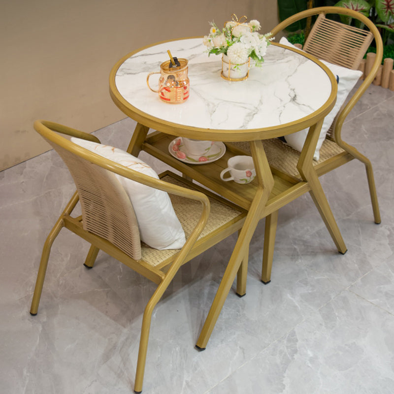 Modern Round Shape Dining Room Chair and Table Set with 2 Woven Chairs