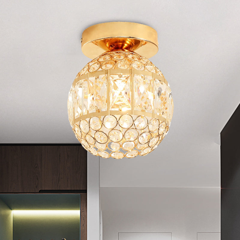 LED Flushmount Lighting Minimalism Cylinder/Globe Faceted Crystal Flush Mounted Lamp in Gold