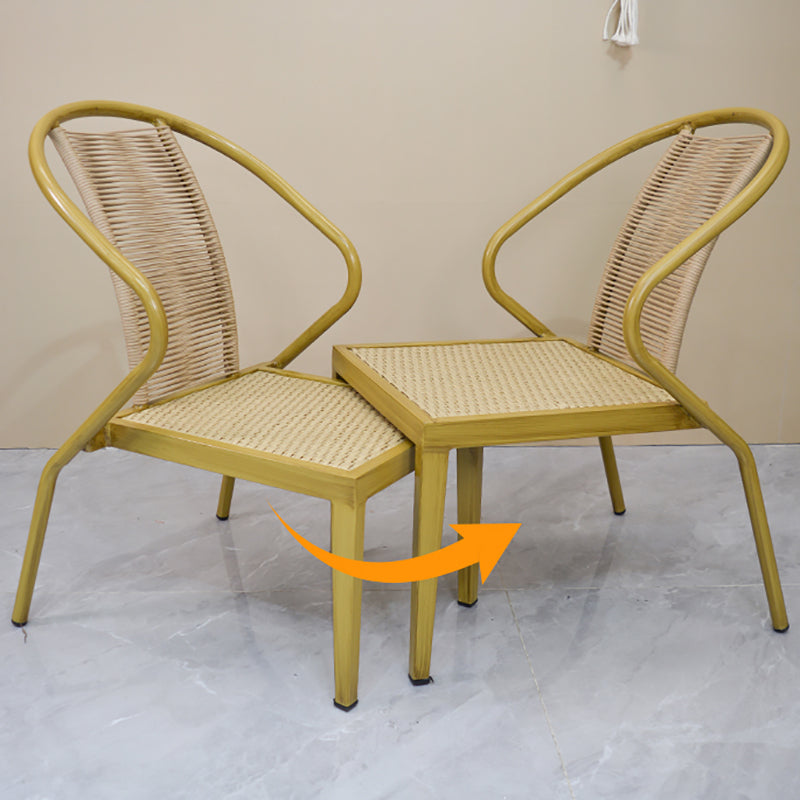 Modern Round Shape Dining Room Chair and Table Set with 2 Woven Chairs