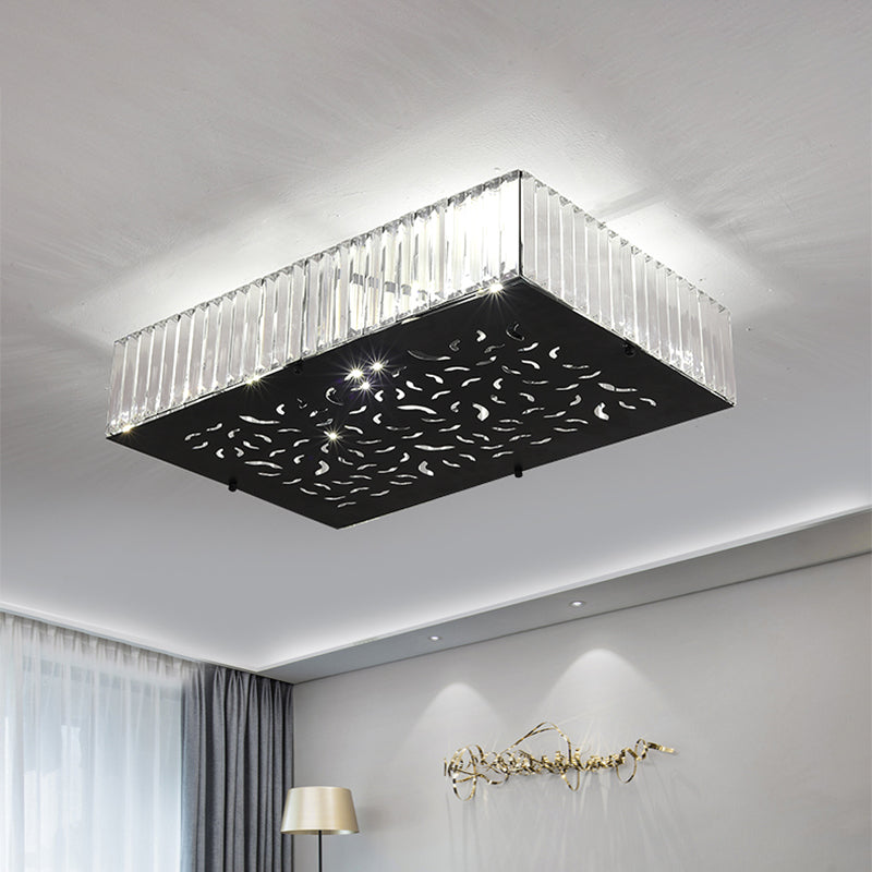 Black 4-Head Ceiling Mounted Fixture Simple Crystal Block Square/Rectangle Flush Lighting for Bedroom
