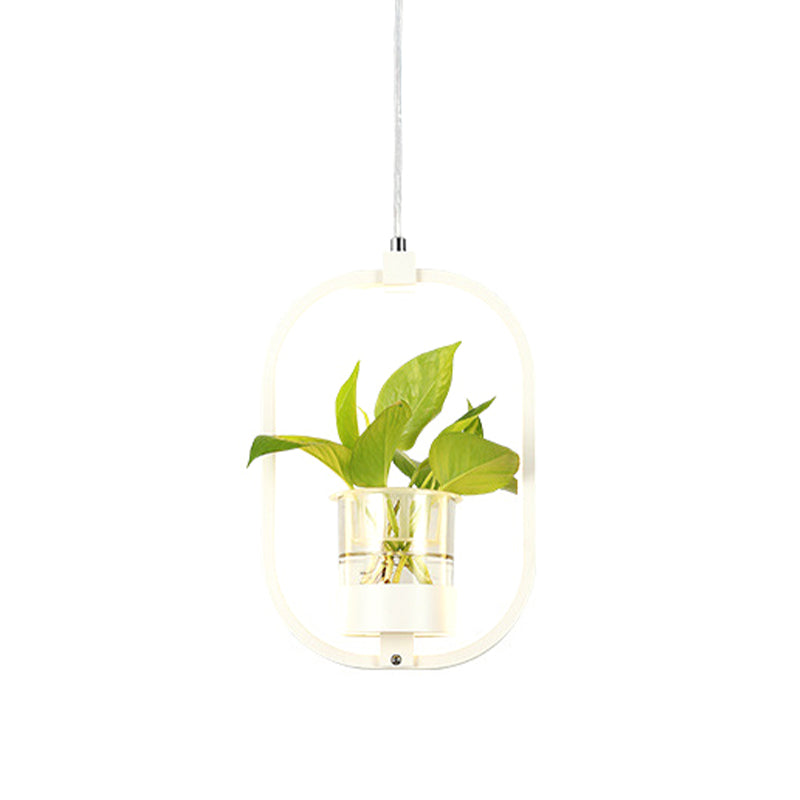 Oval Metal Suspension Pendant Antique 1 Head Restaurant LED Ceiling Light with Plant Cup in Black/Grey/White