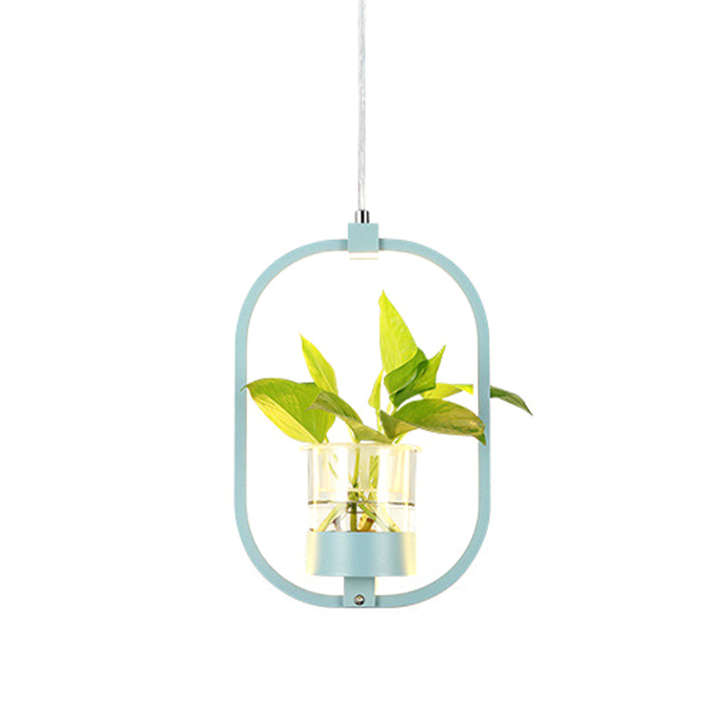 Oval Metal Suspension Pendant Antique 1 Head Restaurant LED Ceiling Light with Plant Cup in Black/Grey/White