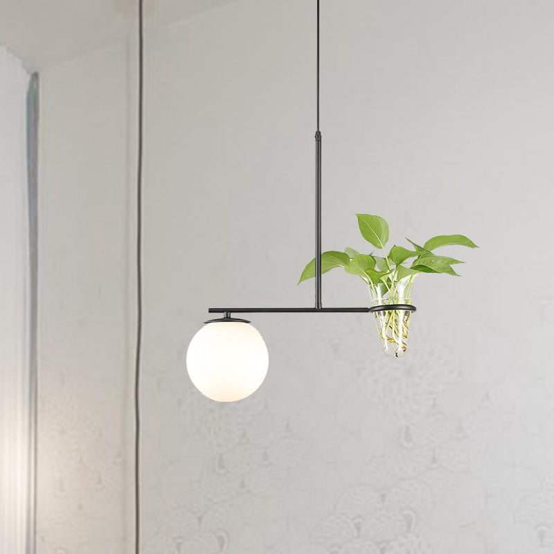 1 Bulb Sphere Pendant Light Vintage Black/Gold Metal LED Hanging Lamp with Milk White/Smoke Grey Glass Shade