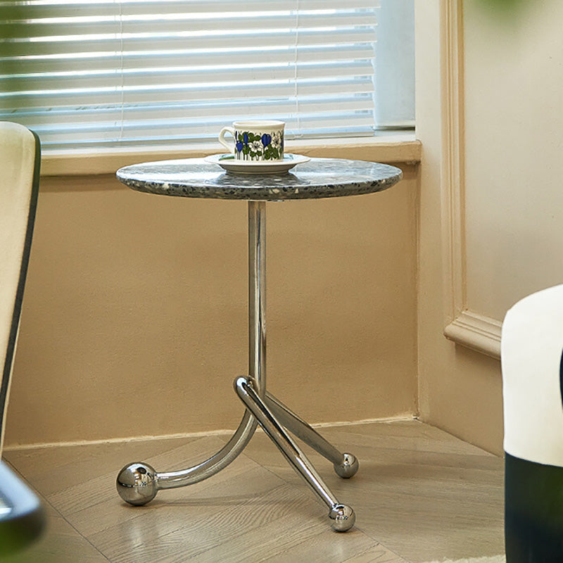 Pedestal Silver Base End Table with Round Top Sofa Side Accent Table