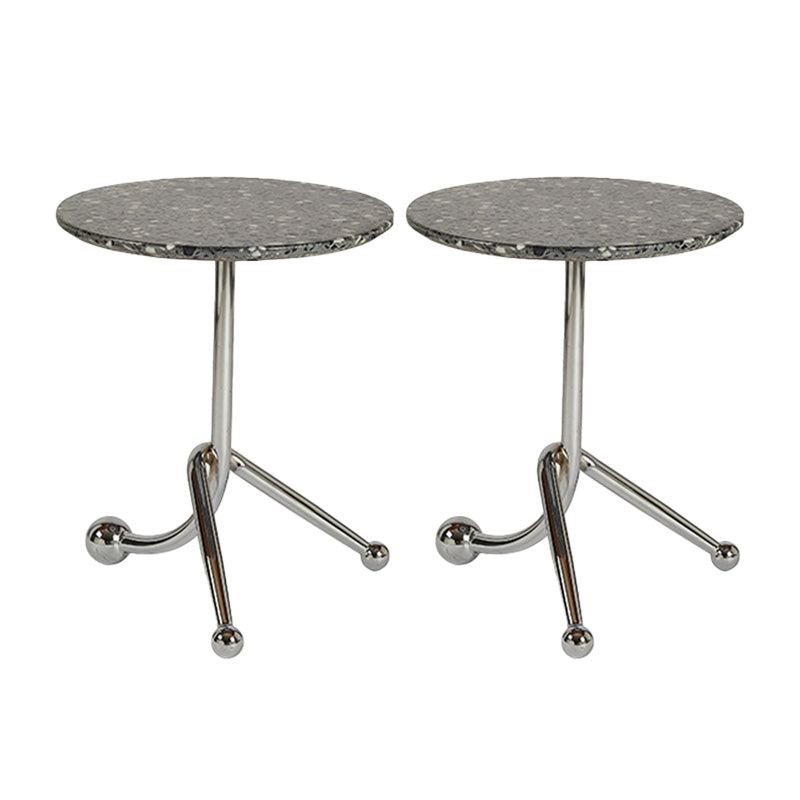 Pedestal Silver Base End Table with Round Top Sofa Side Accent Table