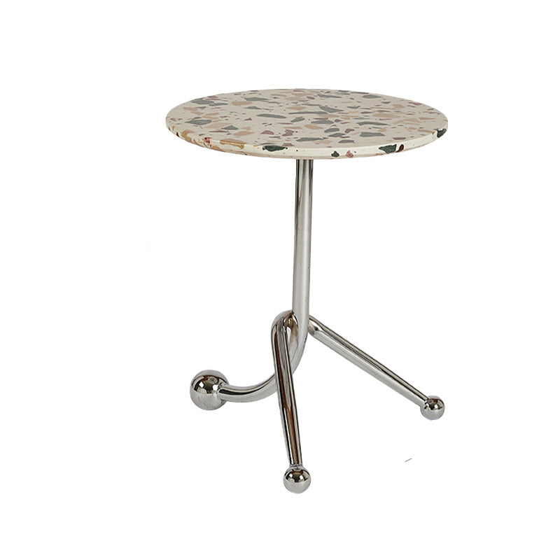 Pedestal Silver Base End Table with Round Top Sofa Side Accent Table