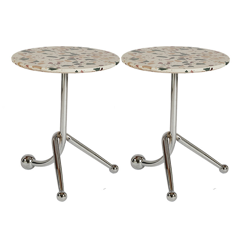Pedestal Silver Base End Table with Round Top Sofa Side Accent Table