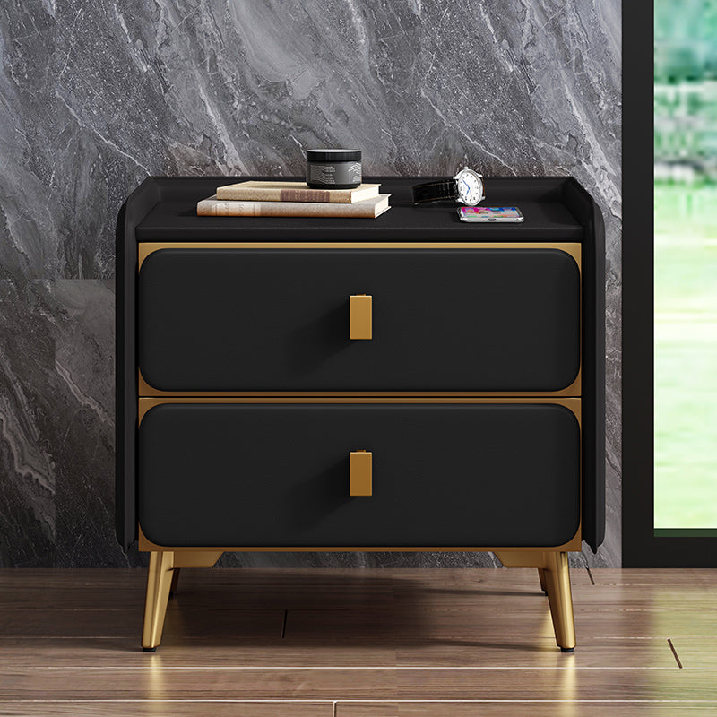 Leather Bed Nightstand Modern Bedside Cabinet with 2 Drawers