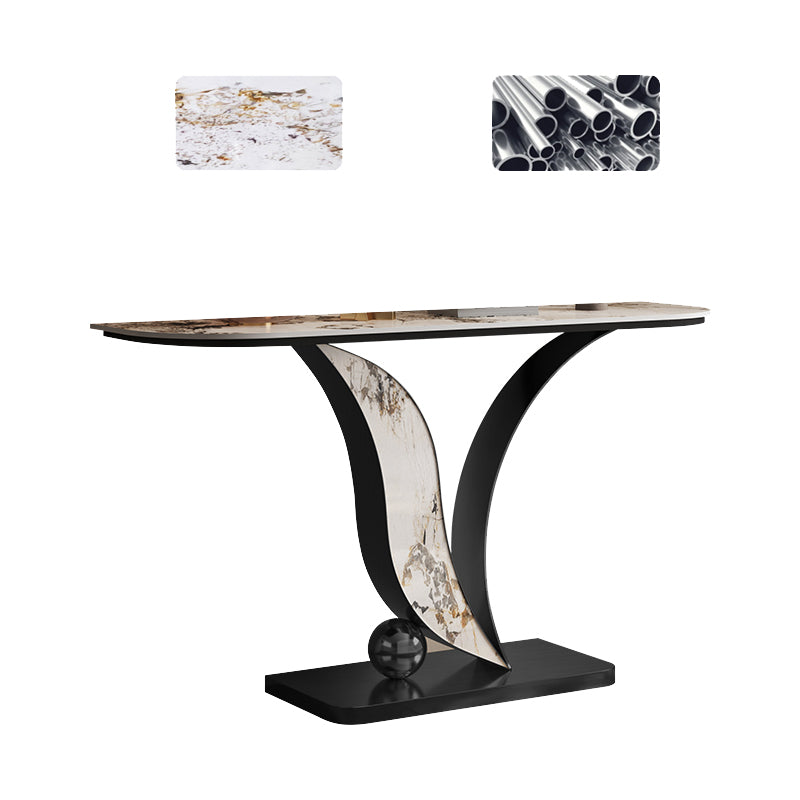 Half Moon Shape Contemporary Console Table Gold/Champagne Stone Sofa Table