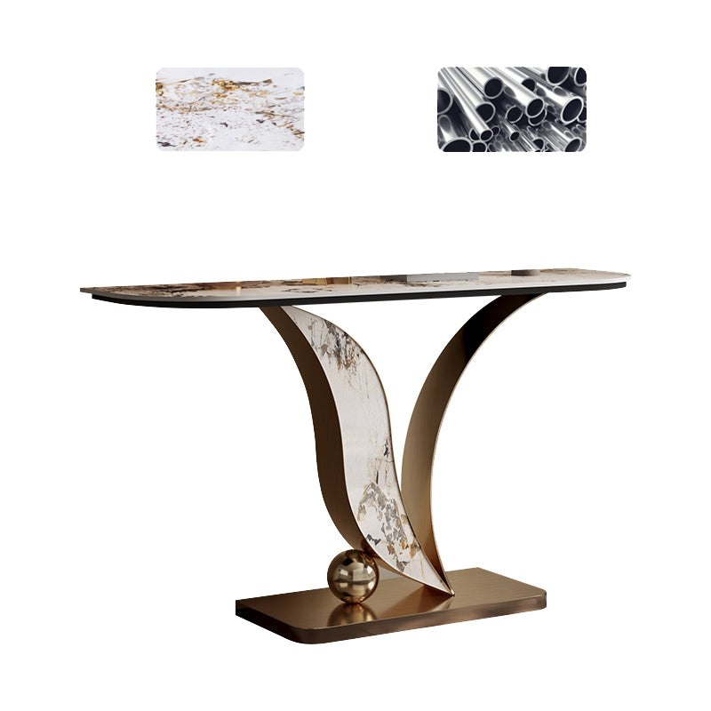 Half Moon Shape Contemporary Console Table Gold/Champagne Stone Sofa Table