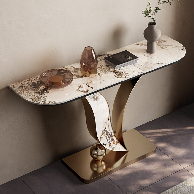 Half Moon Shape Contemporary Console Table Gold/Champagne Stone Sofa Table