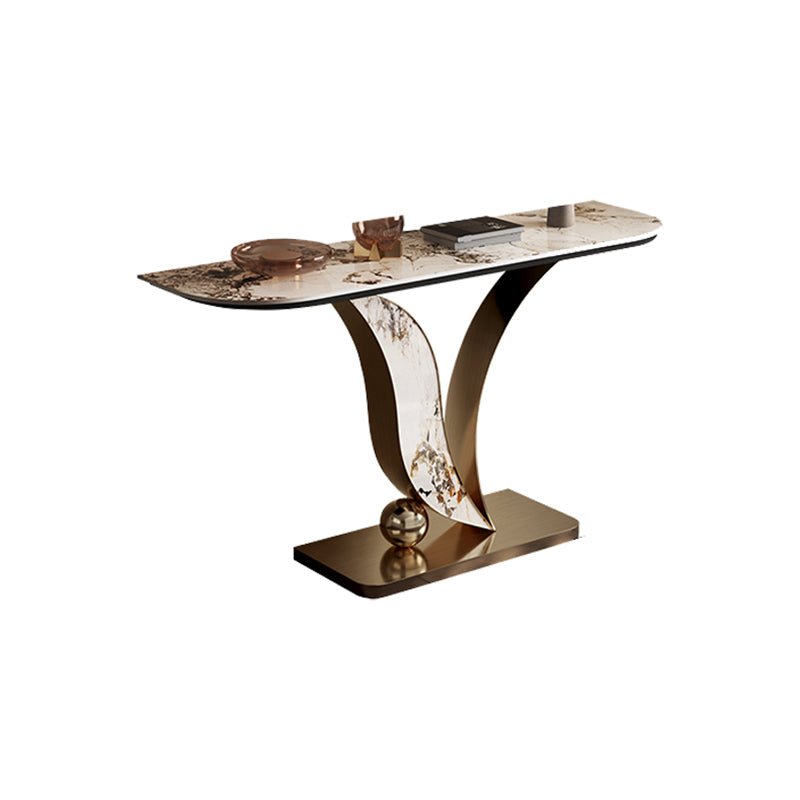 Half Moon Shape Contemporary Console Table Gold/Champagne Stone Sofa Table