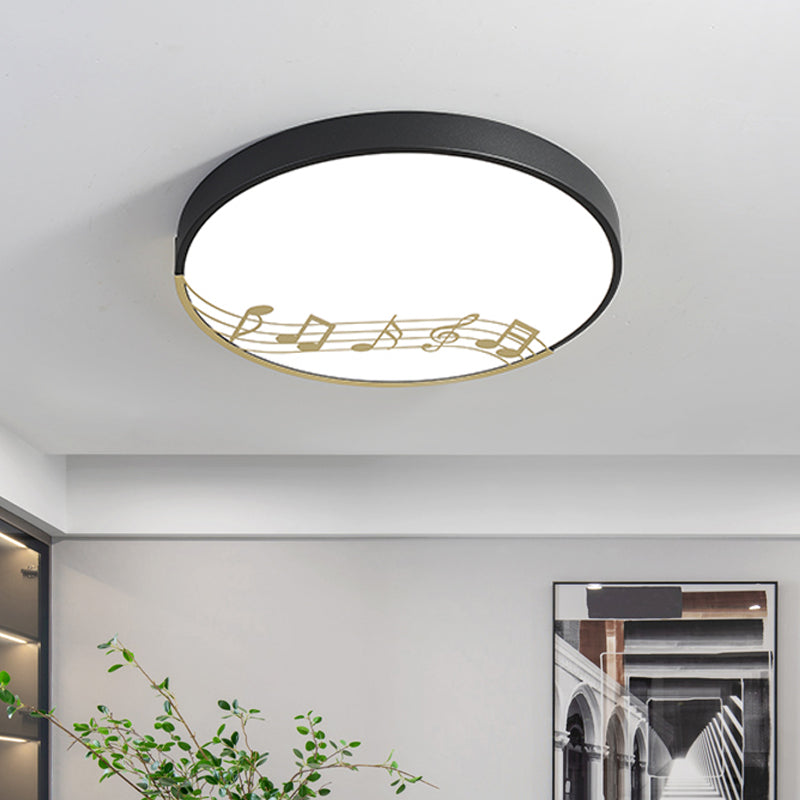 Macaron Disc Thin Ceiling Flush Mount Acrylic Bedroom LED Flushmount Lighting in Black/White with Rhythm Pattern
