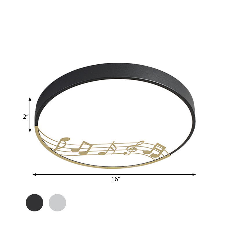 Macaron Disc Thin Ceiling Flush Mount Acrylic Bedroom LED Flushmount Lighting in Black/White with Rhythm Pattern