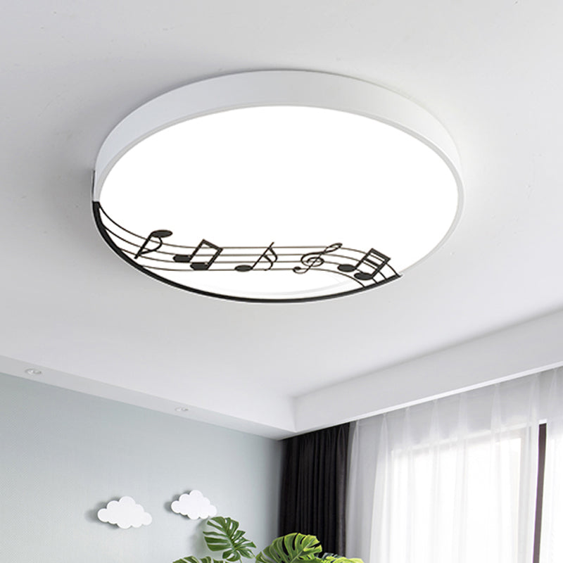 Macaron Disc Thin Ceiling Flush Mount Acrylic Bedroom LED Flushmount Lighting in Black/White with Rhythm Pattern