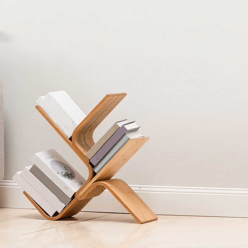 Modern Open Back Bookshelf Etagere Bamboo Bookcase for Home Office