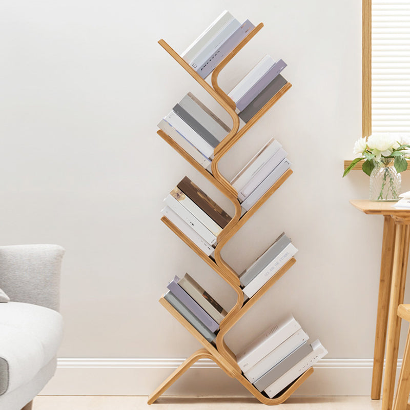 Modern Open Back Bookshelf Etagere Bamboo Bookcase for Home Office