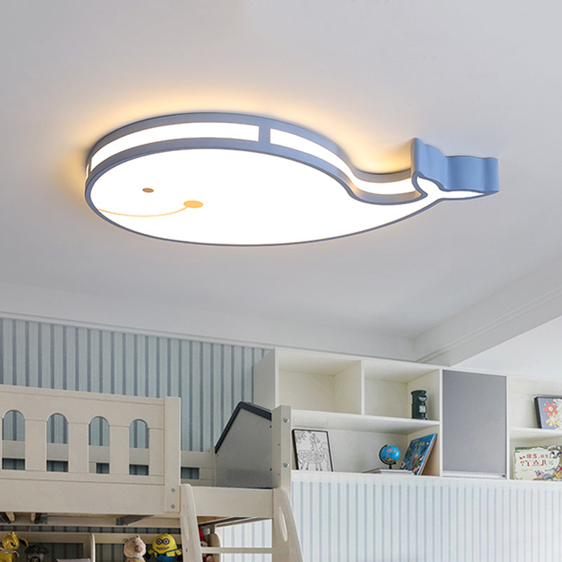 Whale Kids Dorm Ceiling Flush Iron Cartoon LED Flush Mount Light in White/Pink/Blue with Acrylic Diffuser