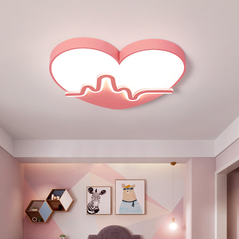 Macaron Heart Beating Acrylic Flushmount LED Surface Ceiling Lamp in White/Pink/Gold for Child Bedroom