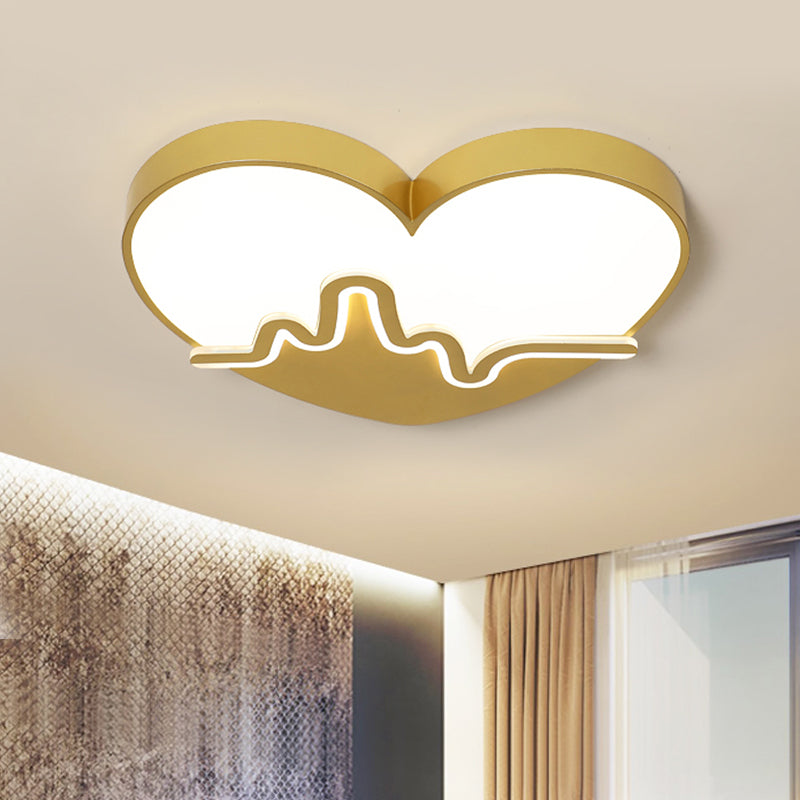 Macaron Heart Beating Acrylic Flushmount LED Surface Ceiling Lamp in White/Pink/Gold for Child Bedroom