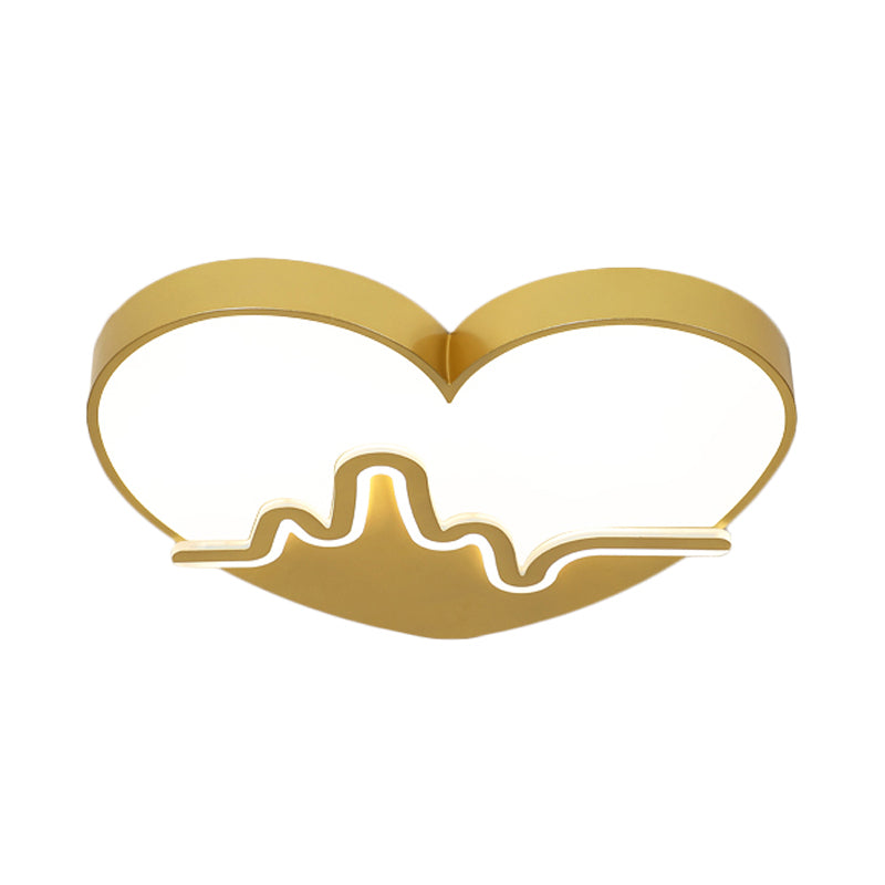 Macaron Heart Beating Acrylic Flushmount LED Surface Ceiling Lamp in White/Pink/Gold for Child Bedroom