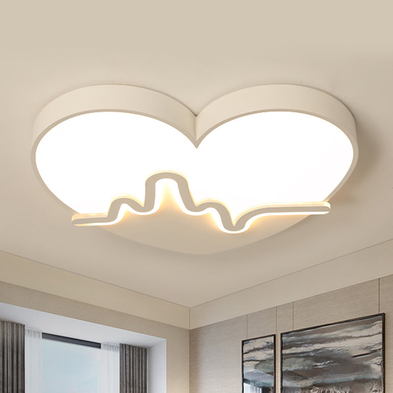 Macaron Heart Beating Acrylic Flushmount LED Surface Ceiling Lamp in White/Pink/Gold for Child Bedroom