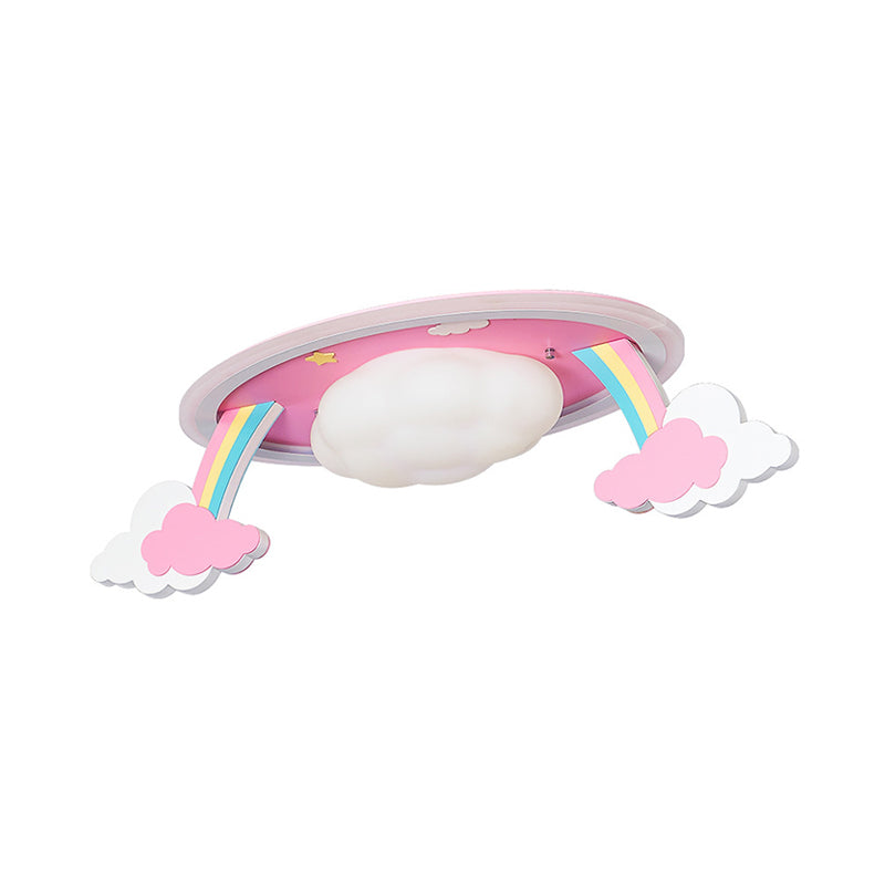 Cartoon LED Ceiling Lighting Pink Rainbow Design Oval Flush Mount Lamp with Acrylic Shade