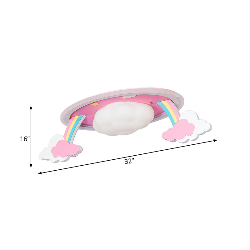 Cartoon LED Ceiling Lighting Pink Rainbow Design Oval Flush Mount Lamp with Acrylic Shade