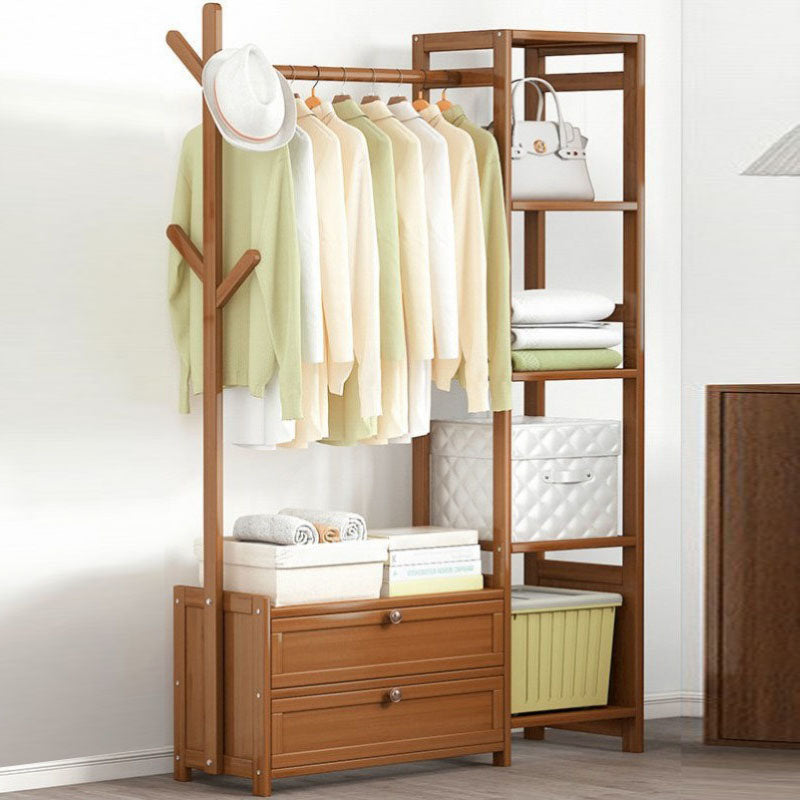 Contemporary Style Wardrobe Armoire Bamboo Armoire with Garment Rod for Home