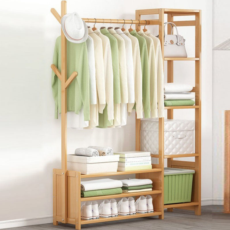 Contemporary Style Wardrobe Armoire Bamboo Armoire with Garment Rod for Home