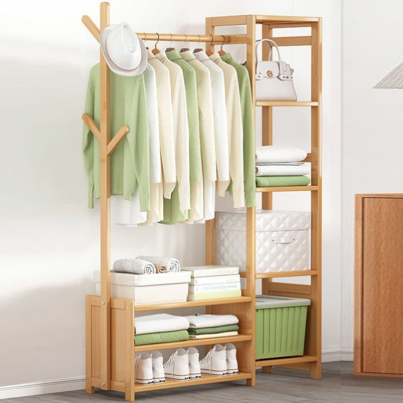 Contemporary Style Wardrobe Armoire Bamboo Armoire with Garment Rod for Home