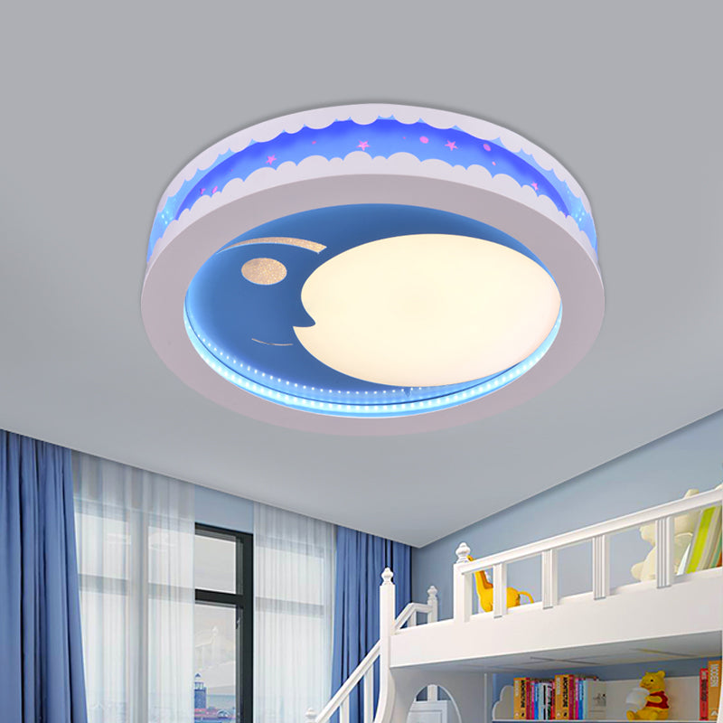 Hollowed Out Crescent Music Ceiling Light Metal Bedroom LED Flush Mounted Lamp in Pink/Blue/Navy