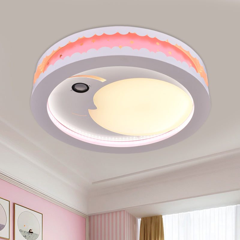 Hollowed Out Crescent Music Ceiling Light Metal Bedroom LED Flush Mounted Lamp in Pink/Blue/Navy