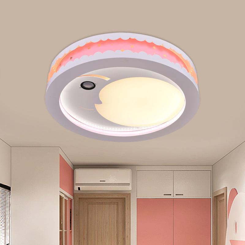 Hollowed Out Crescent Music Ceiling Light Metal Bedroom LED Flush Mounted Lamp in Pink/Blue/Navy