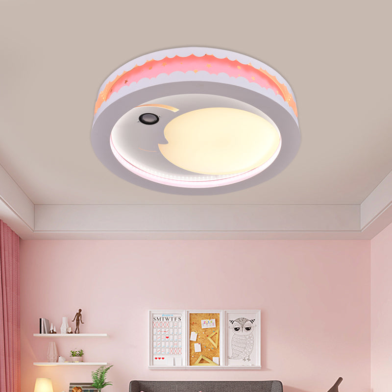Hollowed Out Crescent Music Ceiling Light Metal Bedroom LED Flush Mounted Lamp in Pink/Blue/Navy
