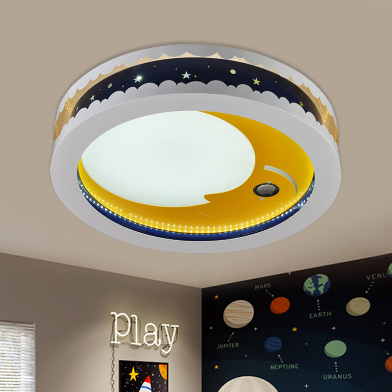 Hollowed Out Crescent Music Ceiling Light Metal Bedroom LED Flush Mounted Lamp in Pink/Blue/Navy