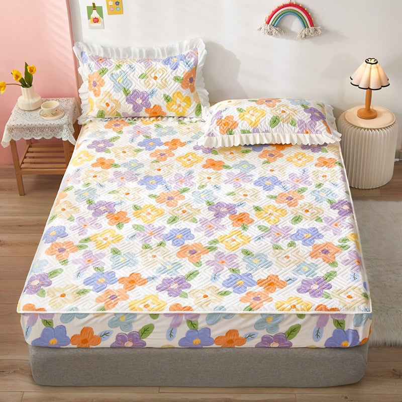 Fitted Sheet Cotton Floral Printed Breathable Ultra Soft Wrinkle Resistant Bed Sheet Set